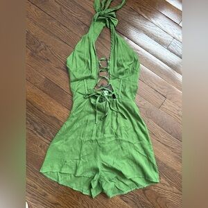 PrettyLittleThing Olive Halter Kids Romper
